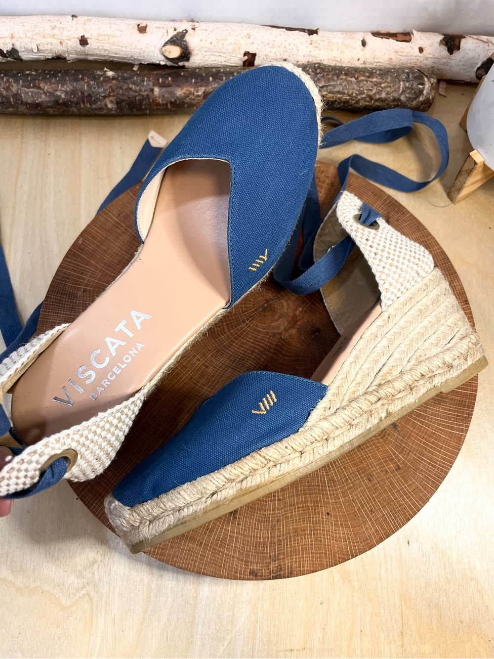 Viscata Barcelona Blue Espadrille Wedge with Ankle Tie